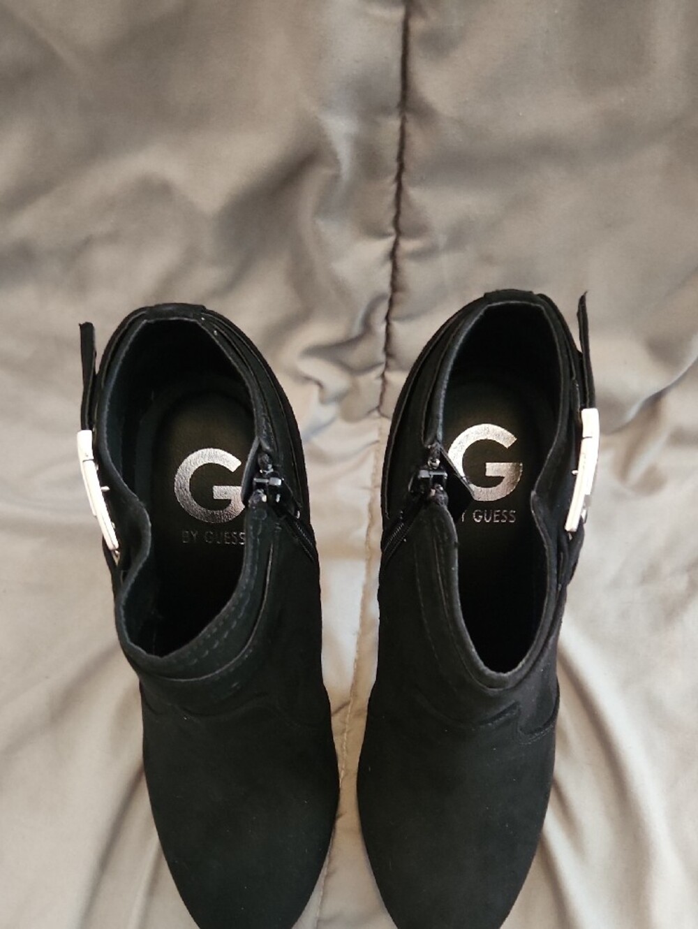 G by Guess Black Suede High-Heel Ankle Boots with Metallic Buckle - Picture 5 of 11